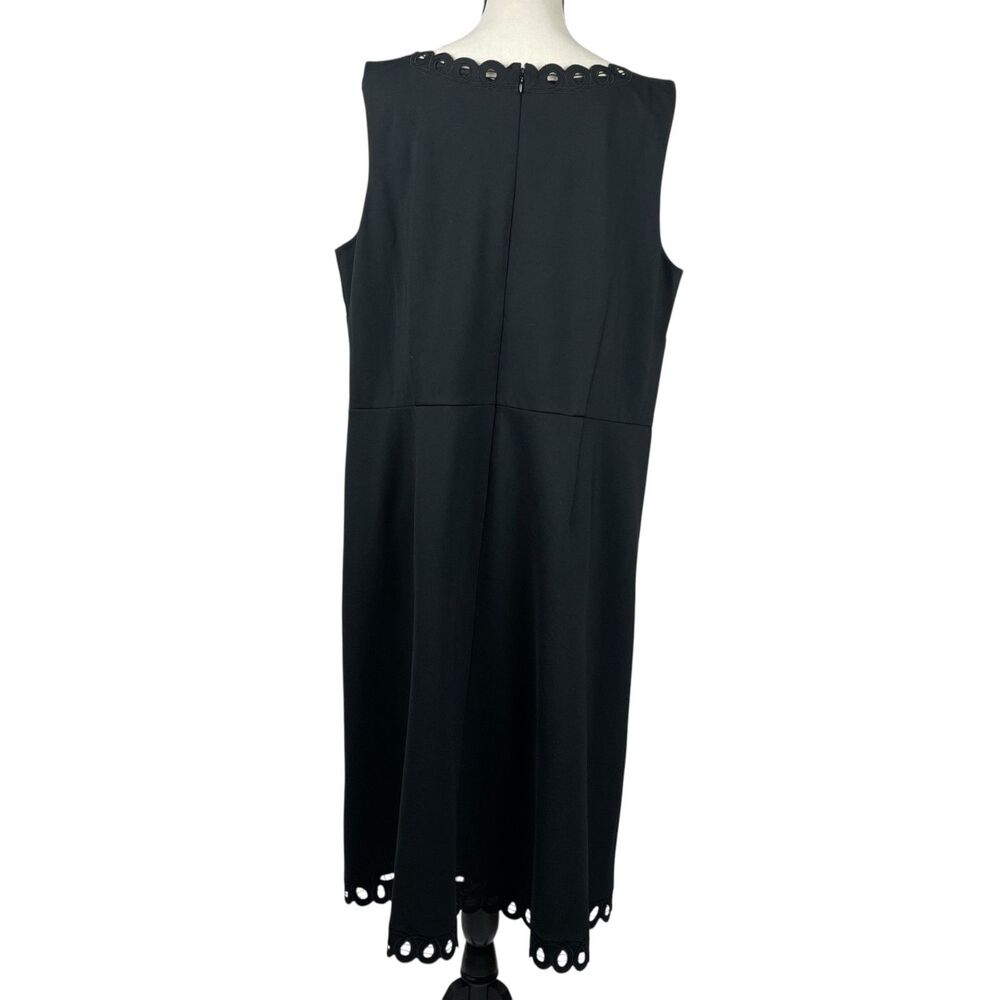 Talbots Fit & Flare Dress 14W Black Sleeveless Scallop Eyelet Trim Embroidered - Picture 6 of 10